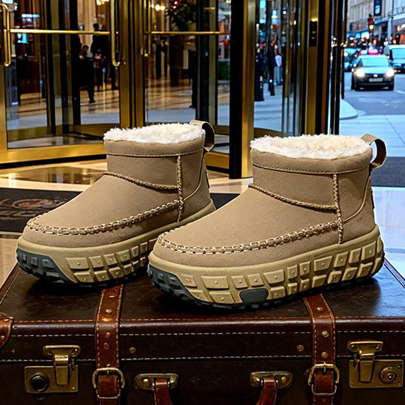 

Флисовые утепленные зимние ботинки на подошве-протекторе, женские, для улицы, нескользящие и водонепроницаемые, новинка 2025 года, хлопковые ботинки на меху, с увеличением роста 40