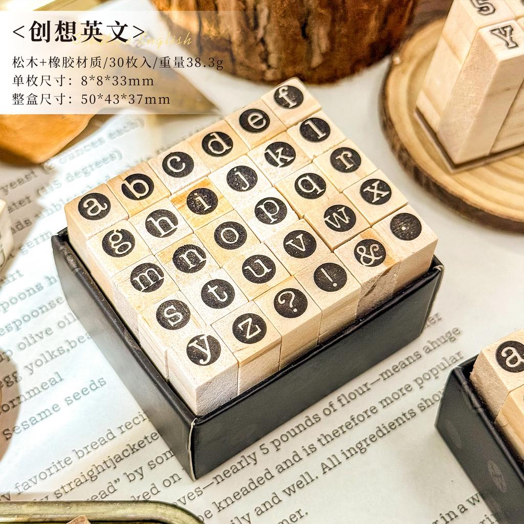 30 Pcs English Alphabet Wood Stamps Set, Uppercase & Lowercase Letter Seals, DIY Journaling Tools
