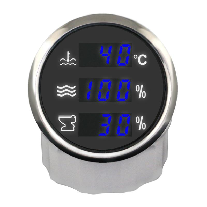 Rhaxel 52mm 3in1 Multifunction TFT Digital Meter Water Temp Water Level Holding Tank Level Meter with Backlight for Car Boats