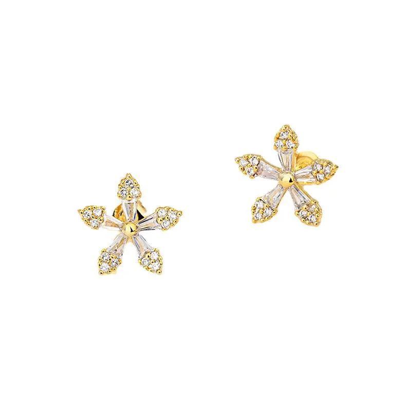 Imitation Zircon Flowers Stud Earrings for Women Small Crystal Earring Pretty Jewelry Accessories
