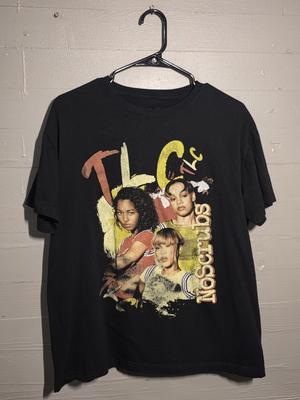 TLC Large No Scrubs T-Shirt Black Short Sleeve 90s Style Graphic Tee R&B Rap
