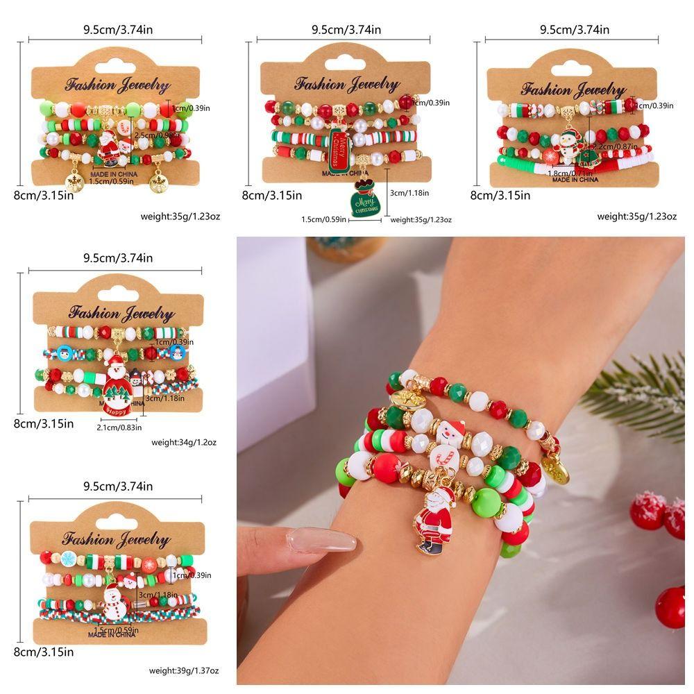 4pcs/set Christmas Tree Christmas Beads Bracelets Santa Christmas Jewelry  Girl