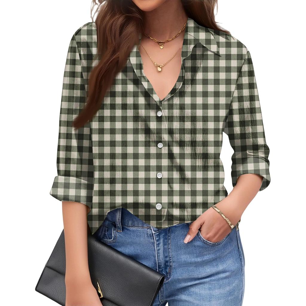 Women's Fashionable Casual Loose Plaid Long,sleeved Shirt