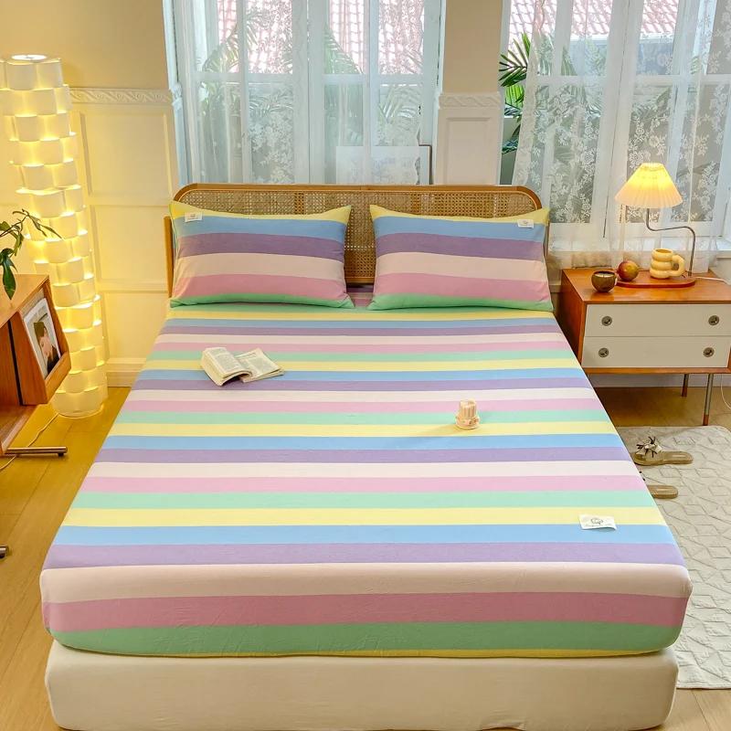 100% Cotton Single Product Bed Hat Yarn-dyed Wash Series Bedspread Mattress Cover 360 Degree Wrap with Elastic Sheet Protector