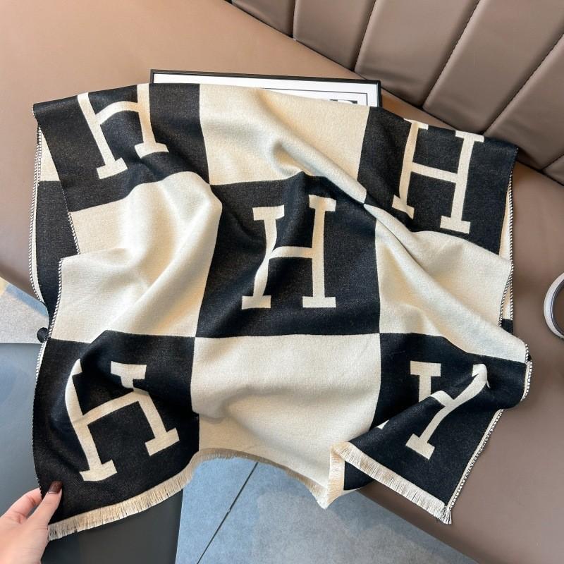 Classic Fashion Letter Thousand Birds Grid Imitation Cashmere Scarf Women's Winter Thickened Double Sided Air Conditioning Shawl Scarf Women's