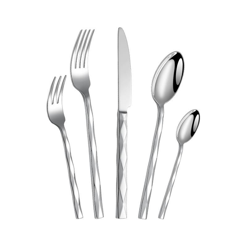 Square Handle Rhombus Stainless Steel Knife, Fork and Spoon High-grade Thickened Stainless Steel Western Tableware Restaurant Knife, Fork and Spoon