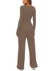 Solid Color Casual Long Sleeve Set Top High Waisted Wide Leg Pants Sportswear