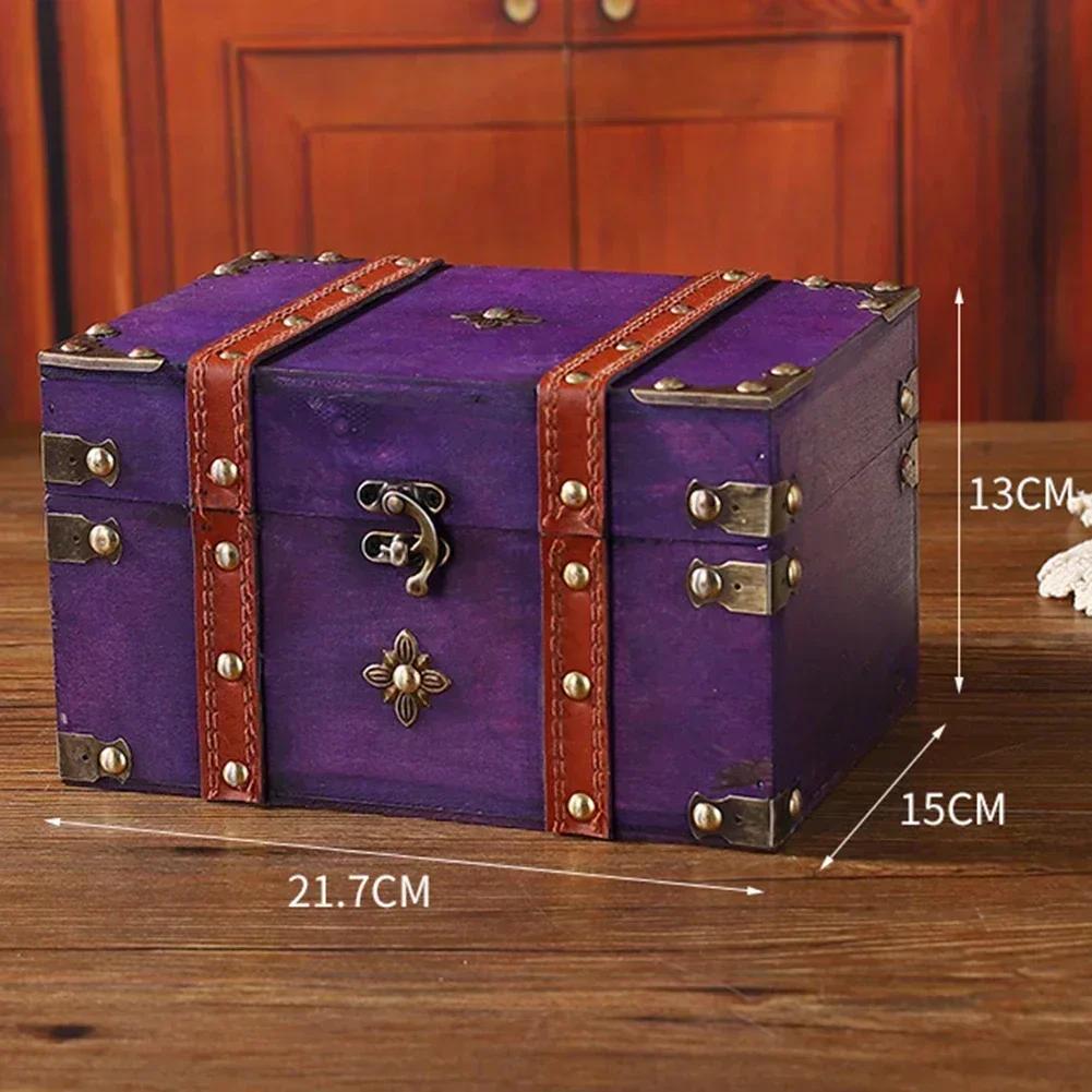 Secure Wooden Treasure Box with Lock for Keys and Passwords Retro Style Storage Solution for Home or Office Decor