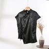 Top Black Jacquard Front Shoulder Short Sleeve Shirt Women's 2025 New Summer Retro Shirt