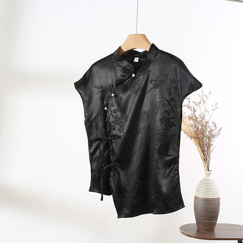 

Топ Черный Жаккардовый Перед Плечо Короткий Рукав Женский 2025 Новый Летний Ретро Рубашка XXXL [Recommended 138-75kg] чёрный