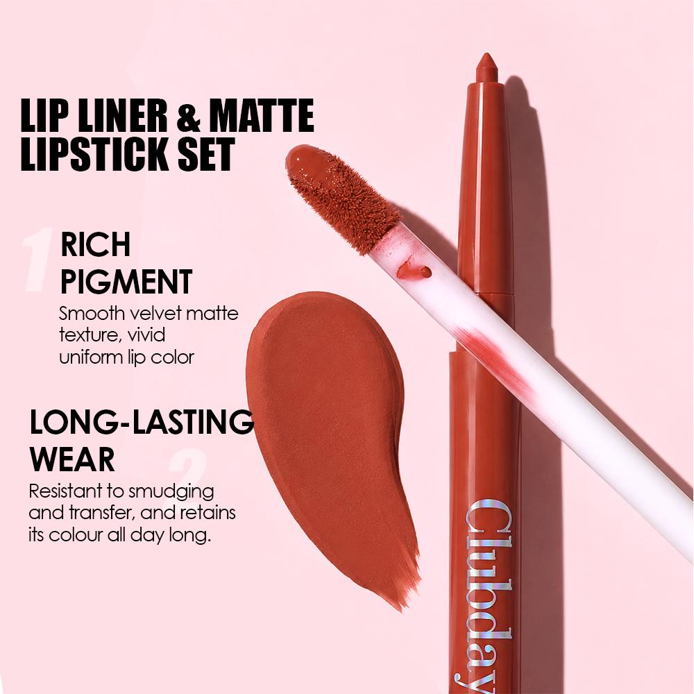 Clubday 6 Pcs Lip Liner and Liquid Lipstick Set, Smooth Matte Finish Long Lasting Lip Contouring Makeup Gift Box