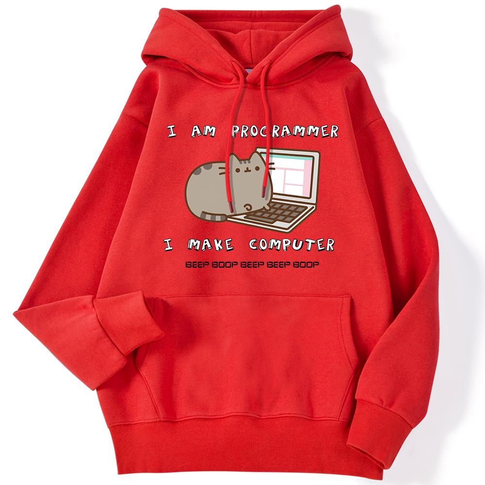 Sporty Women's Sweatshirt I Am Programmer I Make Computer Printed Streetwear Long Sleeve Pocket Hoodie Comfortable Streetwear