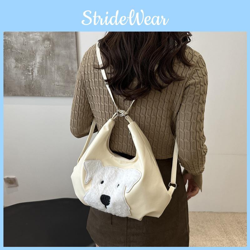 Vintage Cartoon Dog Pattern Underarm Bag Tote Bag Large Capacity Daily For
