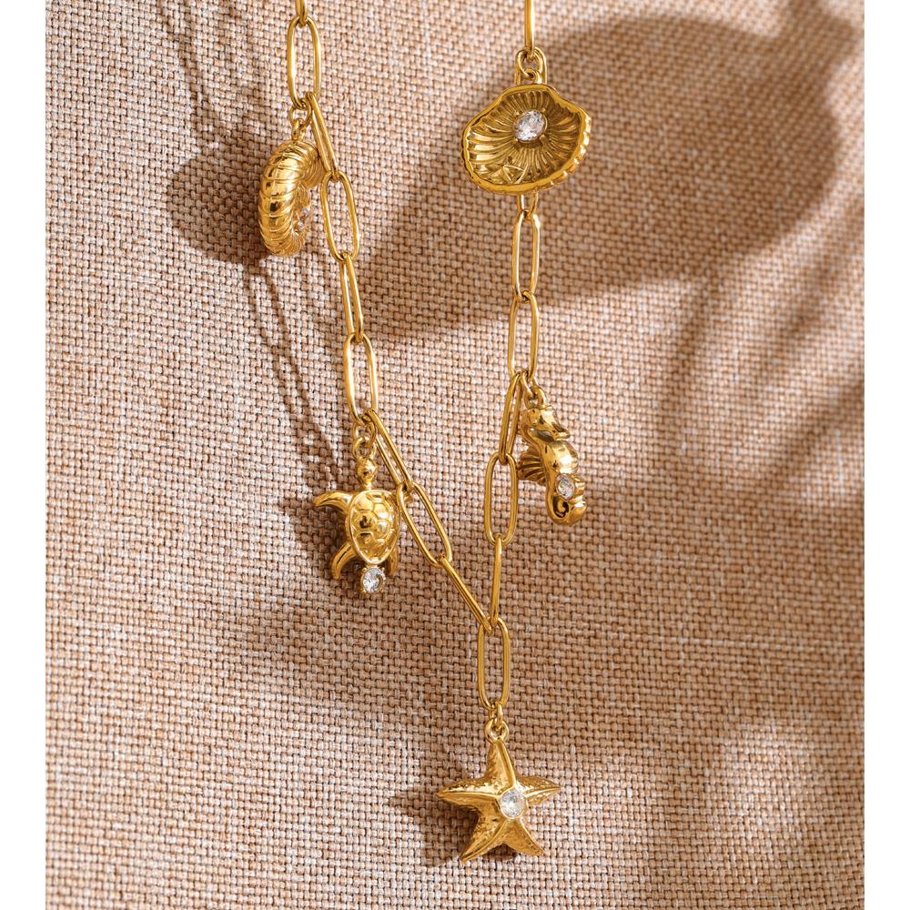 Eetit Ocean Series Stainless Steel Zirconia Conch Shell Starfish Drop Charm Necklace 16K Gold Platinum PVD Plated Summer Jewelry