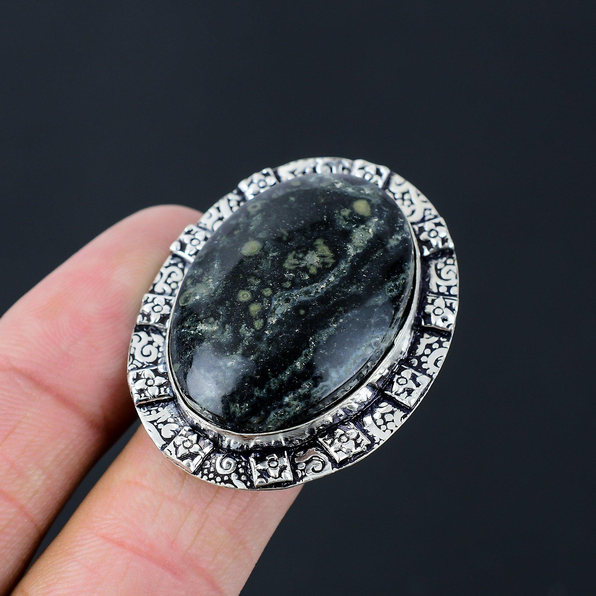 Sterling Silver Oval Natural Kambaba Jasper Solitaire Wife Ring Jewelry US 8.5 8.5