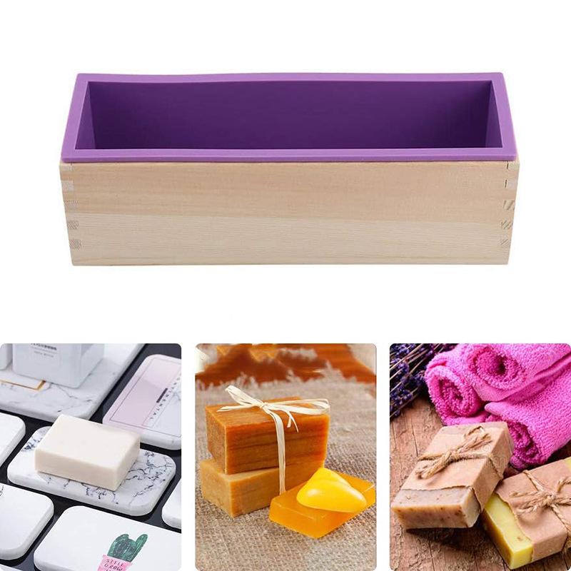 1200ml Silicone Soap Mold with Wooden Box & Cutter - DIY Soap Making Tool Set