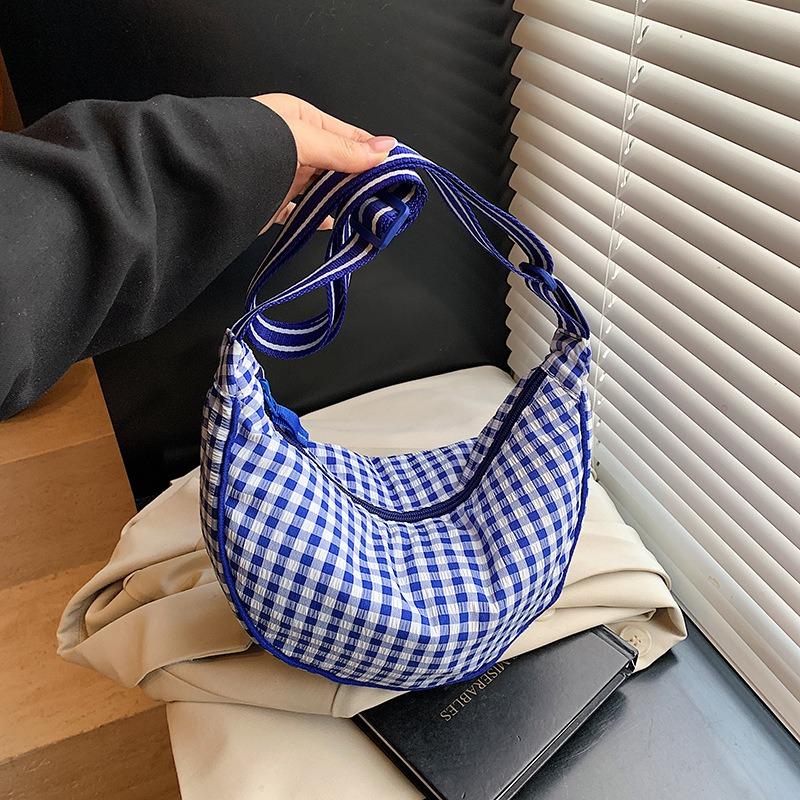 Niche Design Cloth Bag Women's New Fresh Plaid Shoulder Messenger Bag Casual Versatile Dumpling Bag