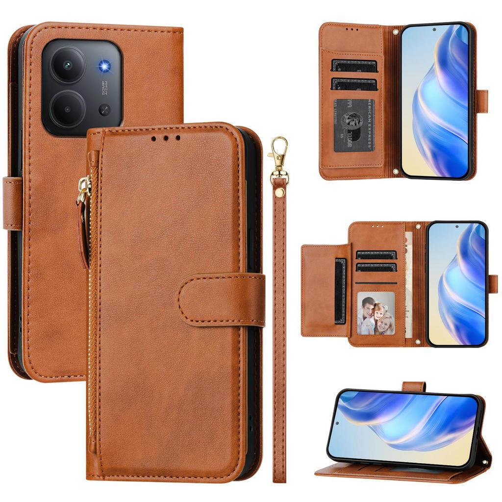 For Xiaomi Redmi 15C 4G (171mm) Case Zipper Pocket Multiple Card Slots Leather Phone Cover