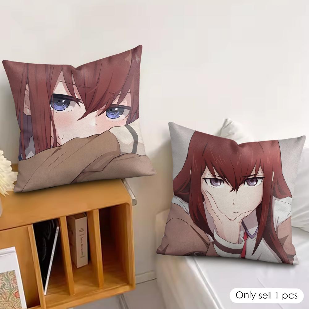 S-Steins Gate Cushion Cover Silky Short Plush Invisible Zipper Dustproof Sofa Pillow Case For Home Decor