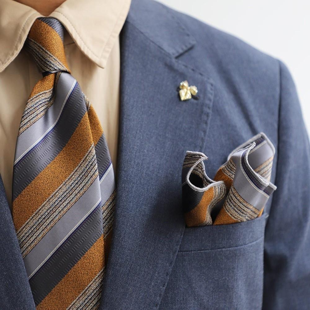 2-Piece Set Narrow Striped Neckties Adjustable Suit Pocket Square Neck Tie Set  Office Wear