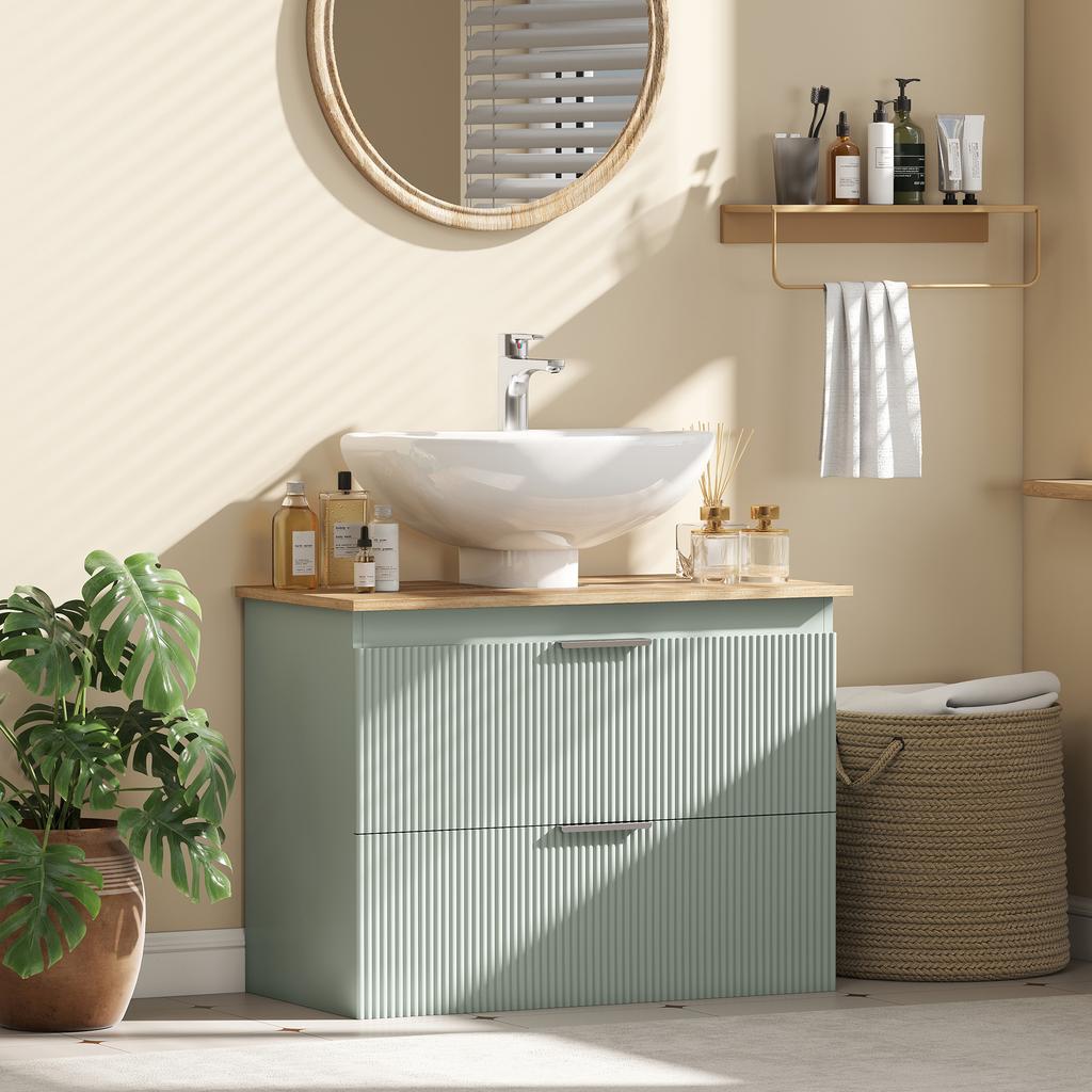 Under-sink Cabinet, Bathroom Cabinet with 2 Drawers, Modern Style, 80 X 40 X 60 Cm, Green and Natural Wood