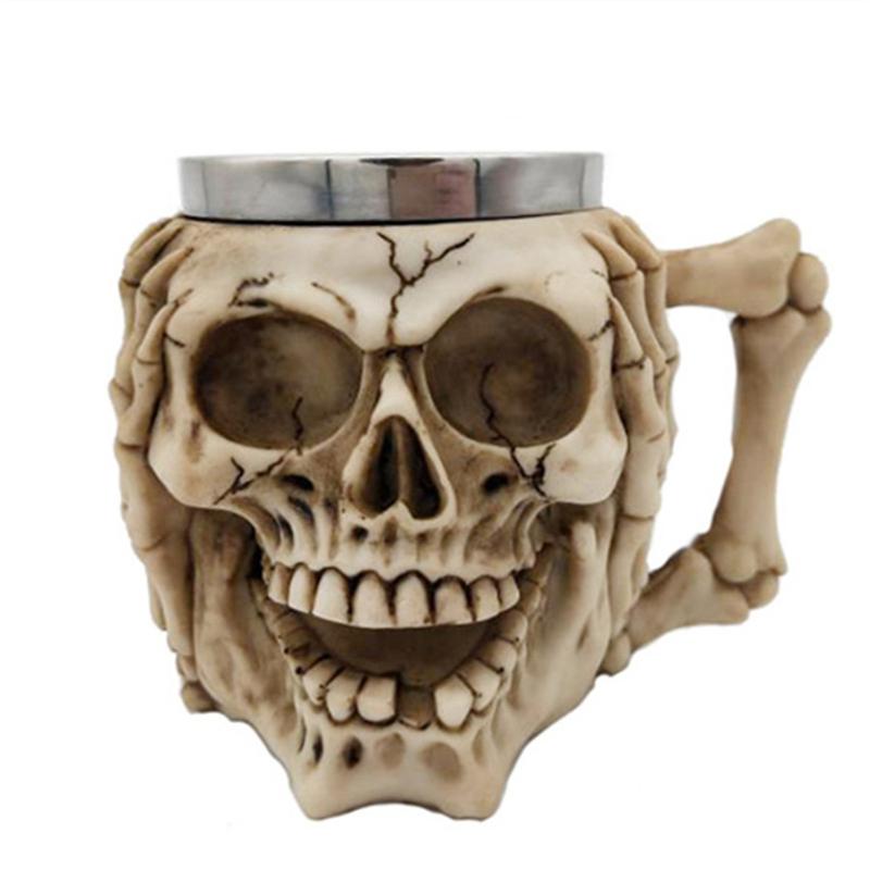 Tazza A Forma Di Teschio In Resina, Calice Medievale Doppia Parete, Bicchiere Per Birra O Caffè - Decorazione Gotica Per Casa, 18 Cm