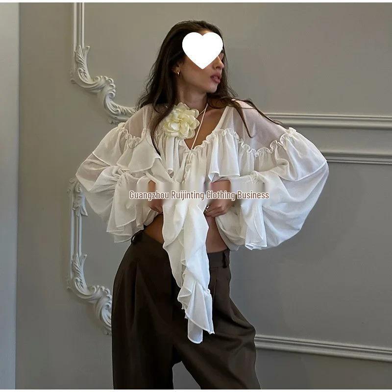 Long-Sleeve V-Neck Beach Cover-Up Top