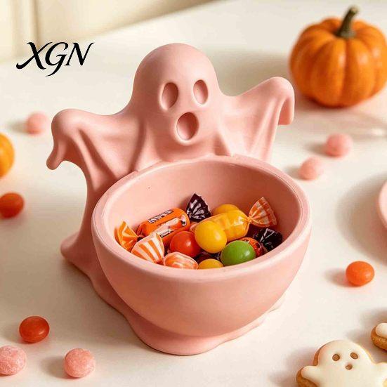 Creative Desk Storage Ornament 3D Printed Ghost Candy Bowl for Halloween Party Decorations, Multi-functional Desktop Cute Supplies Organizer Trinkets