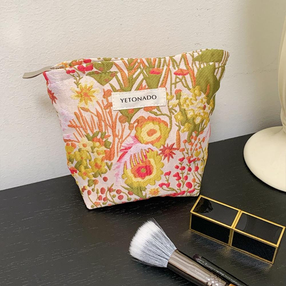 INS Style Vintage Flowers Cosmetic Bag Portable Hand Cosmetic Bag Travel Out Toiletries Storage Bag Makeup Tools Storage Box