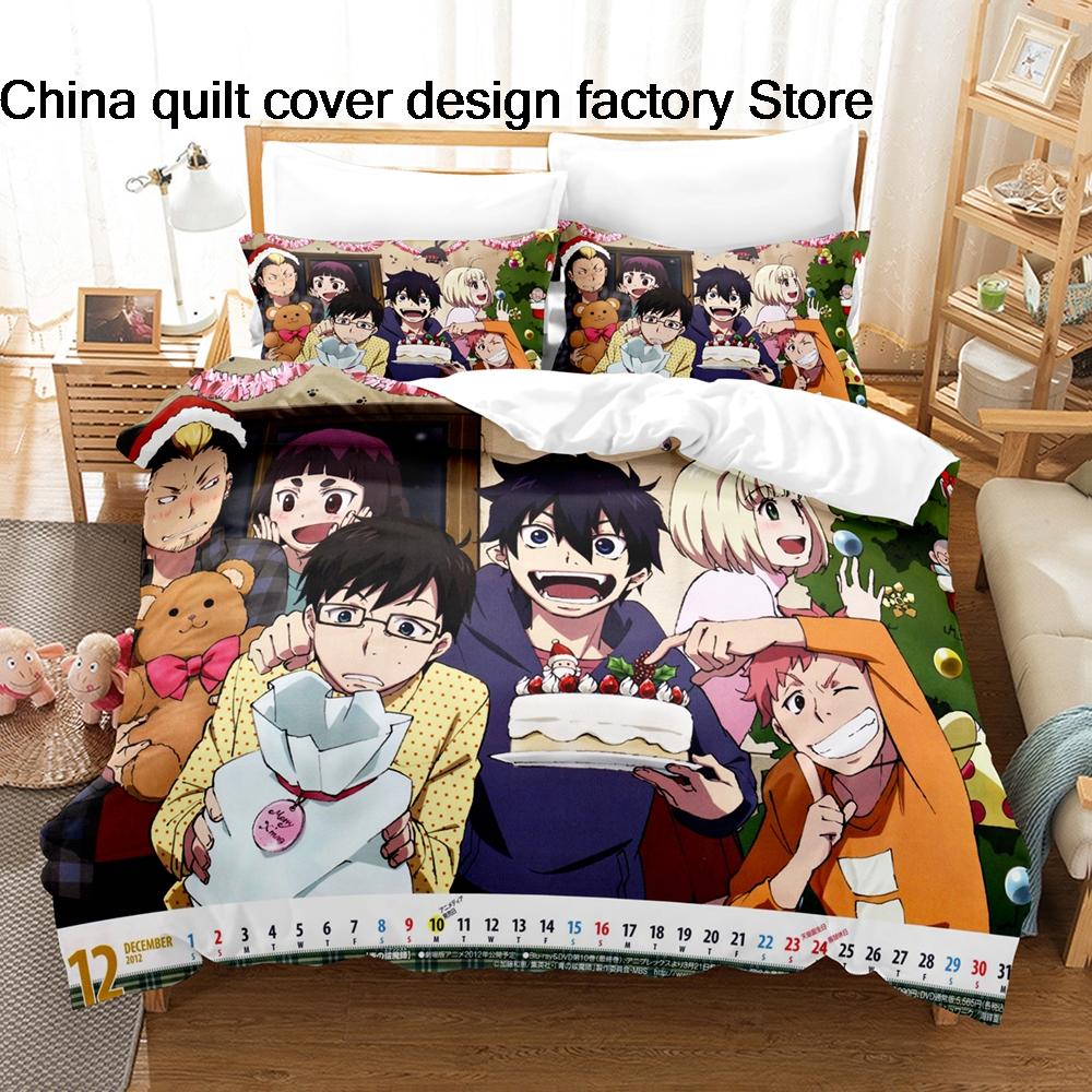 3Pcs Blue Exorcist Anime Bedding Set 3D Print Shonen Manga Duvet Cover Pillowcases For Teens Fans Room Decor Gift Bedding Set