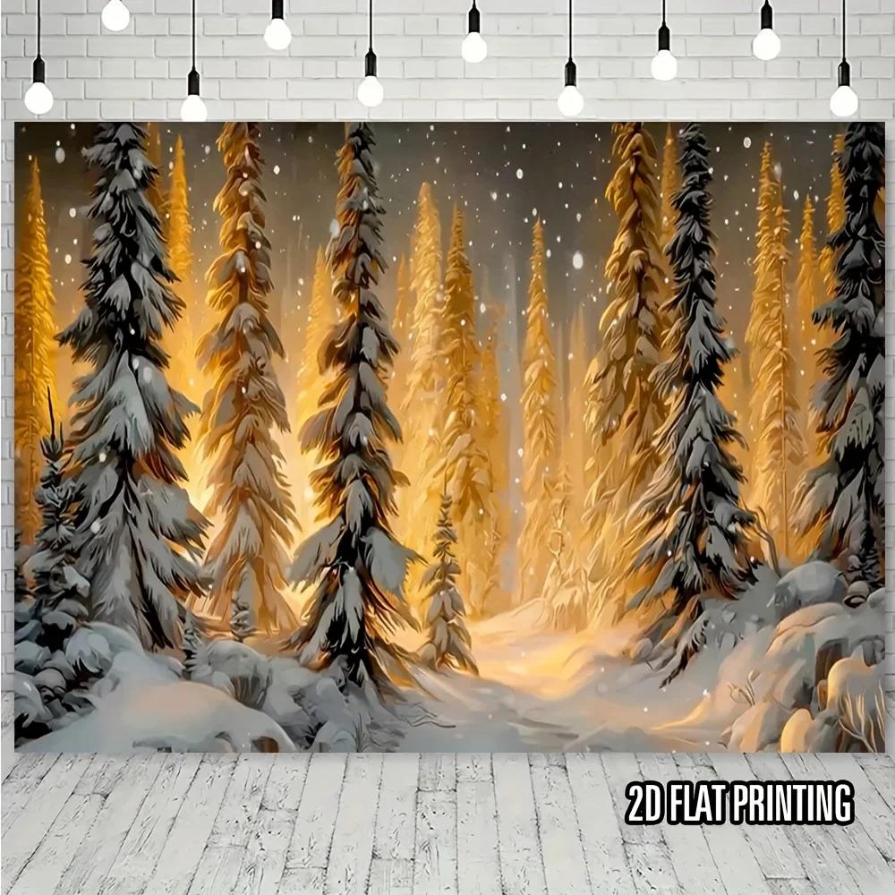 2D-Ebene 1 Stück Winterwunderland Schnee Wald Hintergrundstoff geeignet für Winterparty Dekoration ZL