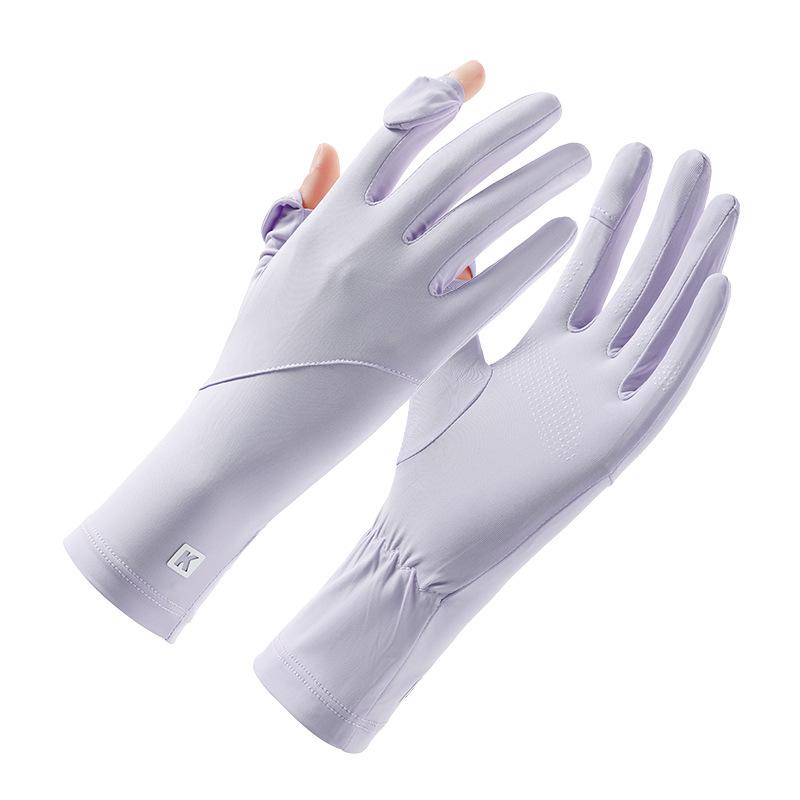 Extended Wrist Guard Can Leak Two Fingers and Touch Screen for Women's Outdoor Palm Wear Resistant Fashion Summer Ice Silk Gloves