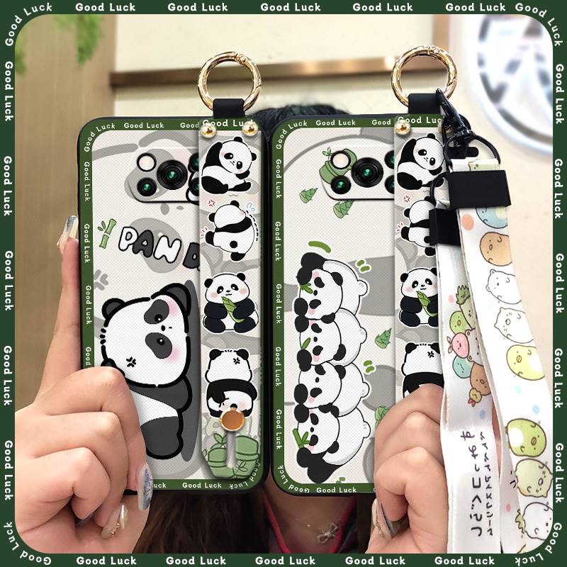 Soft case Wristband Phone Case For Xiaomi Poco X3 NFC/X3 Pro Durable Kickstand Phone Holder Ring Wrist Strap Cute Panda