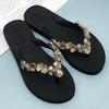 Damen Strass Flache Flip-Flops Sommer Strand Sandalen Rutschfest Lässige Zehentrenner Open Toe Mode Outdoor