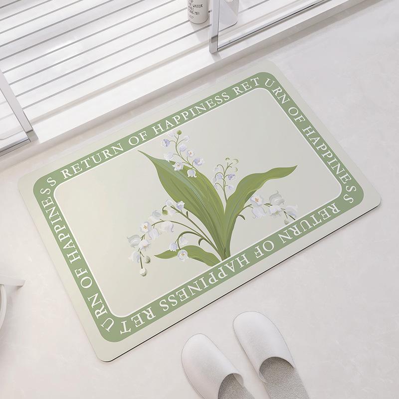 

Современный Простой Влагоотводящий Коврик для Ванной из Диатомита Нескользящий Коврик у Двери Туалета Ковер с Лилиями Долины для Раковины 40*60cm