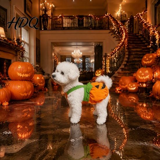 Kürbisdruck Haustierweste Lustiges Halloween Hundekostüm Weiche Polyesterkleidung mit Atmungsaktivem Kleid Bequemer Gurt Dekorative Welpenkleidung