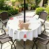 Outdoor Christmas Tablecloth Round Waterproof Oil-Resistant Patio Table Cover Garden Deck Umbrella Hole