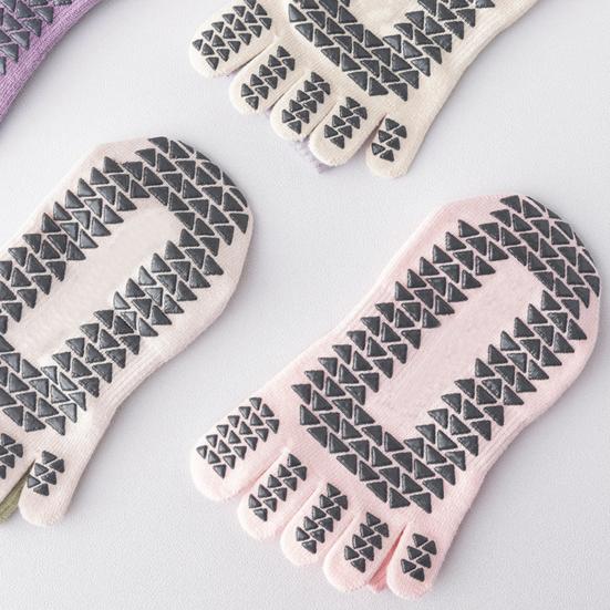 1 Pair Yoga Toe Socks with Non-slip Gripper Moisture Wicking Mid-calf Socks Women Ballet Dance Pilates Cotton 5-Toe Crew