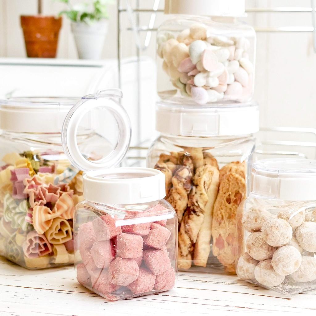 Official Takeya Freshlock White Storage Set of with for Potato and Snacks Containers, 6, Square, 300ml, Spoon, Airtight, Airtight, Refrigerator-Safe,