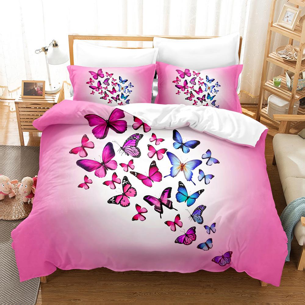 3D Butterfly, Digital Printing Student Dormitory Three-Piece Set, Bedding Sheets And Quilt Covers