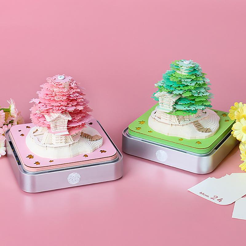 Time Piece Calendar 2026 Desk Calendar With Led Light 3D Tear-Away Calendar Paper Carving Art Memo Pad Notepad Gift Christmas