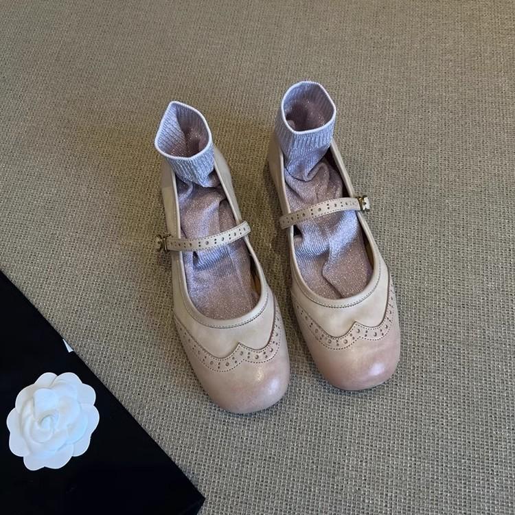 Cowhide Version~ Fashion Ballet Shoes Women's Engraved Brock Mary Jane Shoes Retro Style Flat French Small Leather Shoes