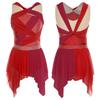 Color Block Mesh Leotard Dress for Women S-XXL: Ruched Twisted Knot Irregular Hem Sleeveless Rhinestone Design for Lyrical Dance