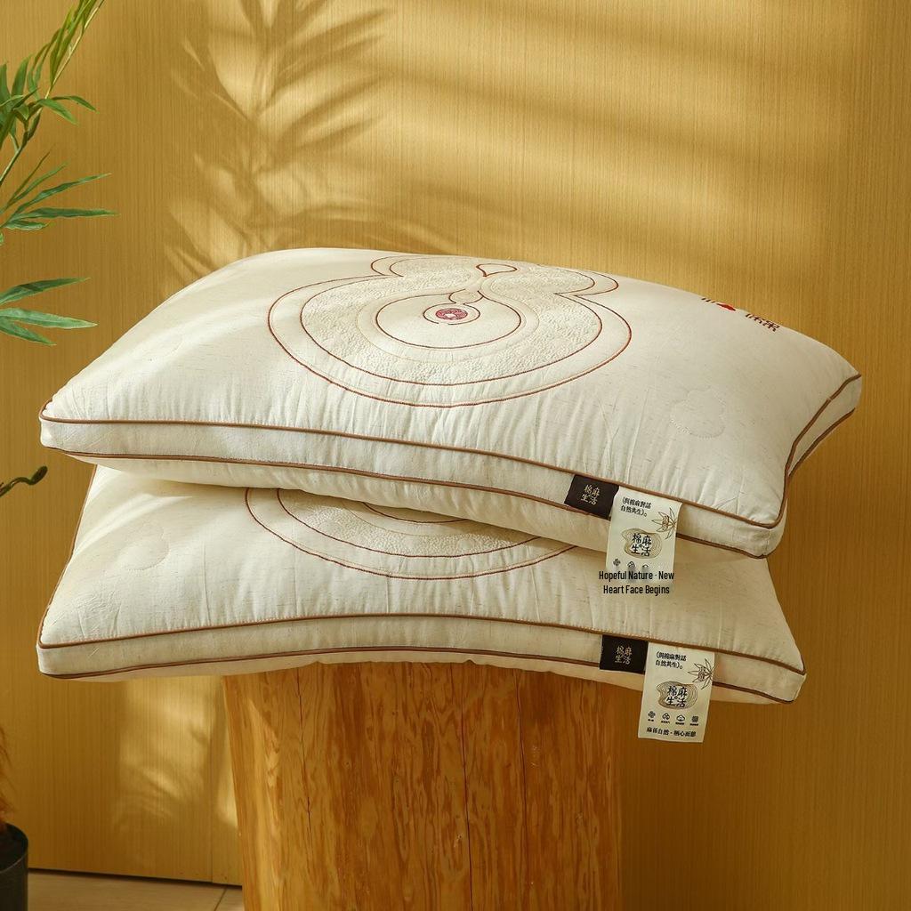Gourd Pattern Cotton Linen Neck Pillow - Comfortable, Breathable, Pure White, Rectangular Low Pillow for All Seasons