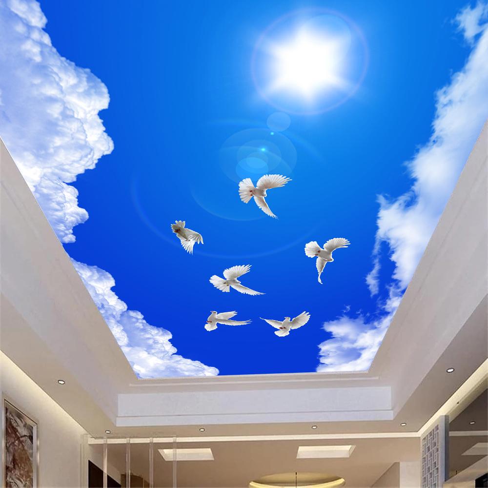 Ceiling Wallpaper Blue Sky And White Clouds Murals For Living Room Apartment Ceiling Wall Mural Wallpaper