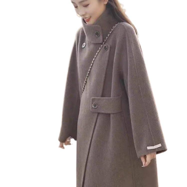 2025 Autumn/Winter Women's Hepburn-Style Stand-Collar Wool Cashmere Overcoat
