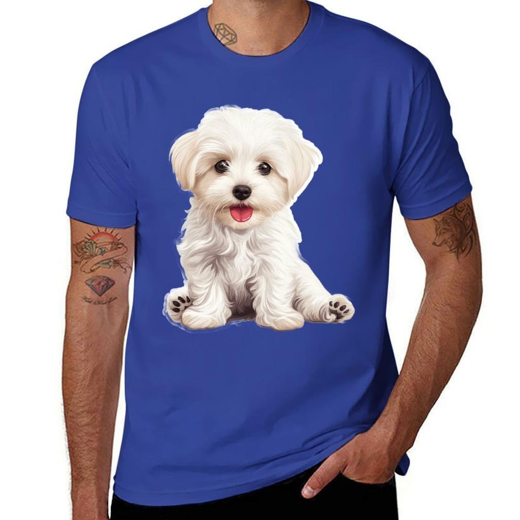 Adorable Maltese Love. T-Shirt Anime Clothes Summer Top Men's Cotton T-shirt