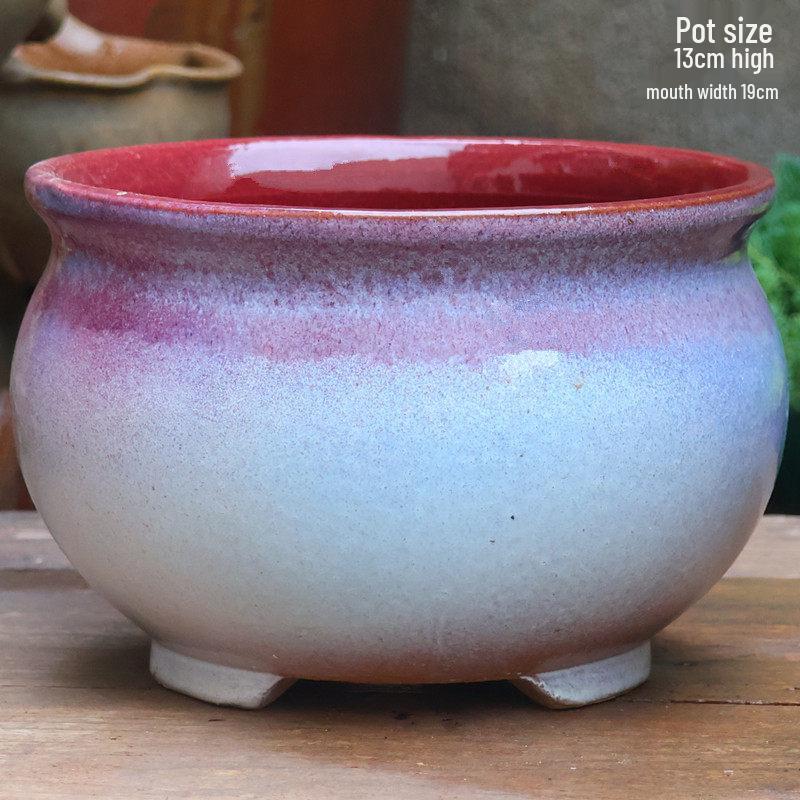 Medium Handmade Ceramic Footed Planter: Breathable, Colored Glaze for Succulents & Green Plants