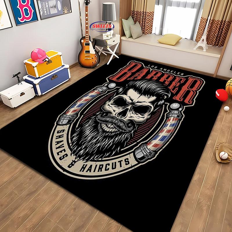 Barber Shop Sign Pattern Carpet,Living Room and Bedroom Household Items,Children's Room Sofa Mats, Doormat Floor  Anti-slip Rug