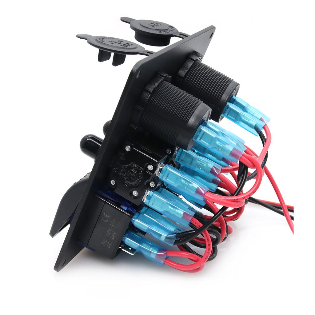 Metal Waterproof Rocker Switch Panel Dual USB Ports With Circuit Protect Circuit Breaker Blue LED Light For Car RV Marine Boat